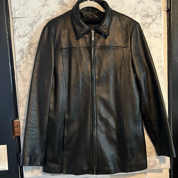 Ladies‎ Ambition New York Black Leather Car Coat Size L Zip Out Lining - Picture 1 of 12